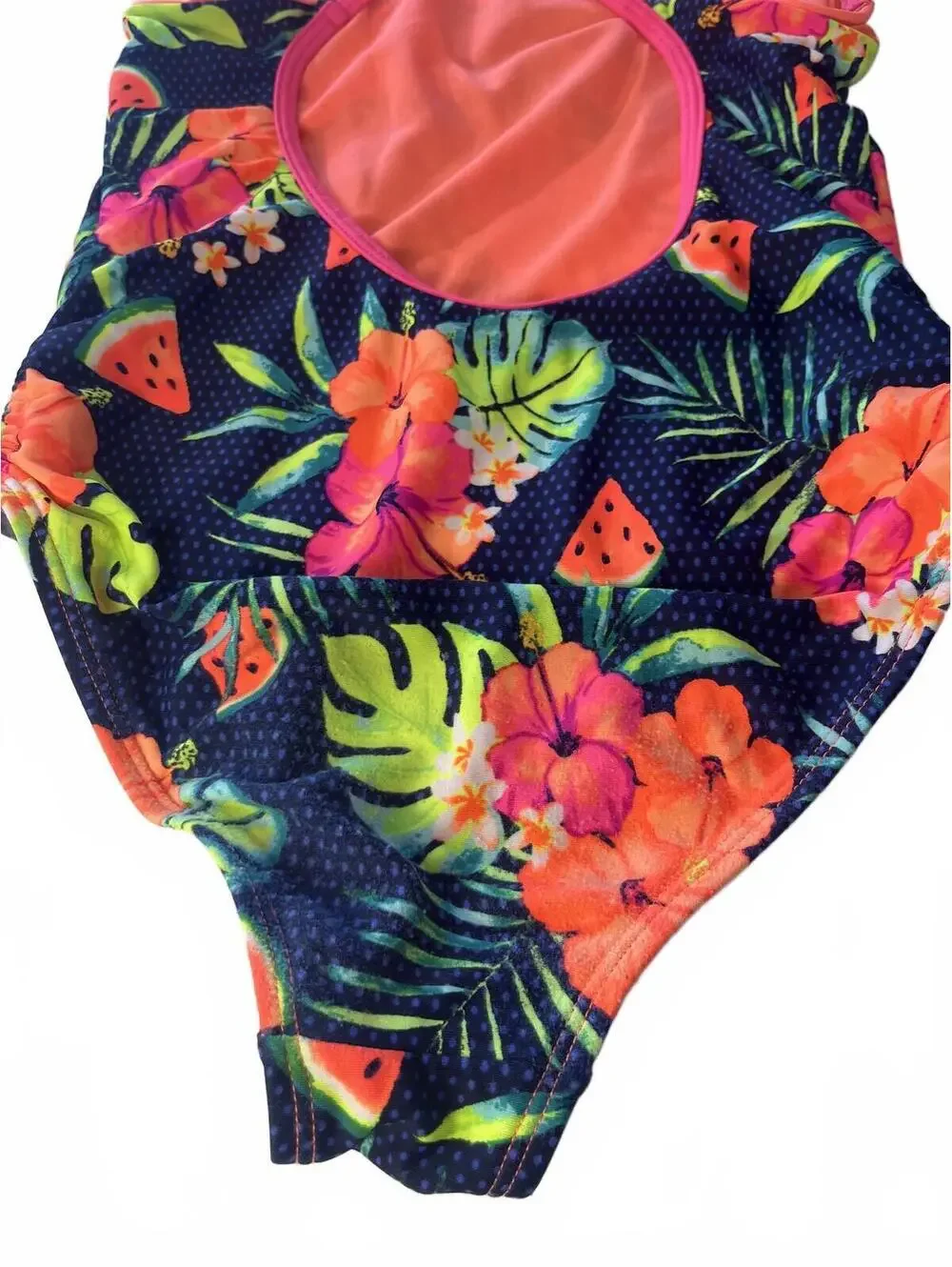 Girls One-Piece Swimsuit Set of 2 Old Navy Size M (8) Tropical Floral & Stripe